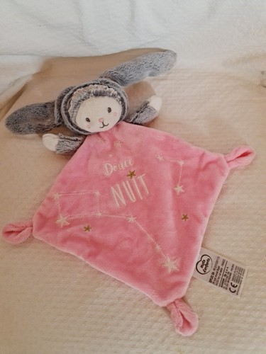 Doudou plat lapin blanc gris - lapin,