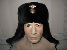 CHAPKA uchanka OFFICIER Marine Naval RUSSE homme femme MOUTON CUIR Fourrure T.58
