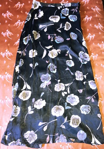Jupe longue satin noir - noir, fleuri