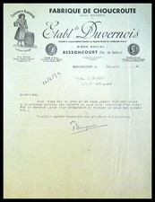 Letter - BESSONCOURT. DUVERNOIS ESTABLISHMENT. SAUERKRAUT FACTORY. 1952