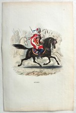 gravure couleur SPAHIS à cheval armée militaria uniforme D494
