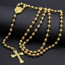Collier catholique en or jaune 18 carats sur chapelet 24" médaille crucifix J...