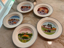 5 Villeroy & Boch Design Naif Rimmed Soup Bowls 8.5" - TWO SETS AVAILABLE- RL