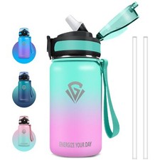 Gourde Isotherme 500ml Gourde Enfant Gourde avec Paille Gourde Metal Sans BPA...