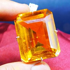 Pierre précieuse pendentif taille émeraude citrine jaune naturelle...