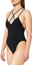 NWOT Seafolly Rouleau Maillot SZ 12 Black Plunging One-Piece Swimsuit #103020