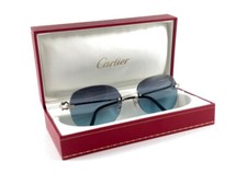 VINTAGE CARTIER PLATINE RIMLESS MEDIUM BLUE GRADIENT LENS SUNGLASSES FRANCE