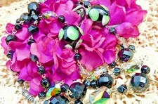 OLD VINTAGE FANCY GLASS BEADS NECKLACE circa 1940