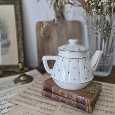 Vintage Antique SULTANA Teapot, White and Gold Fire Porcelain