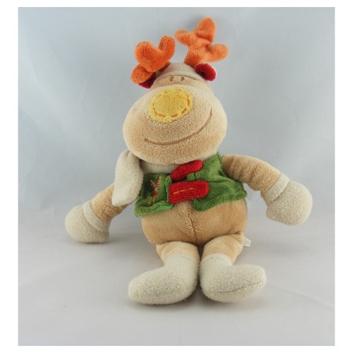 Doudou cerf beige vert orange