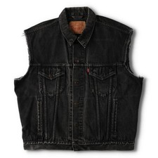 Vintage 90'S Levi's 70503-08 Euro Model Cut-Off Black Denim Vest Men's Size ...