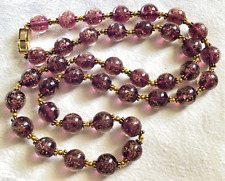 🌟collier long  perles verre de Murano violette flocons or 🌟