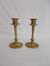 PAIR SMALL CANDLE HOLDER TORCHES BRONZE GILDED FRENCH ANTIQUE CANDLESTICK XIX