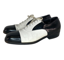Vintage 1950s men's black white shoes 9.5 genuine leather two-tone spectator