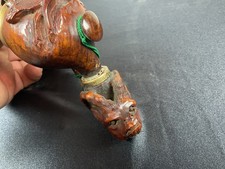 old wooden carved pipe red point briard hunting folk art deer...
