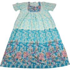 Vintage Comfort Choice Floral Print Maxi Dress Lounger Caftan Size L Blue Boho