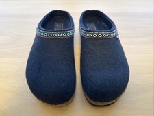 Haflinger Slippers Womens 38 Grizzly Mule Clogs Blue Casual Comfort Closed Toe