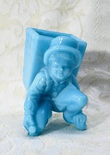 MILK SLAG GLASS OPALINE FAIR TOOTH CARE HOLDER COLOR BLUE PORTIEUX