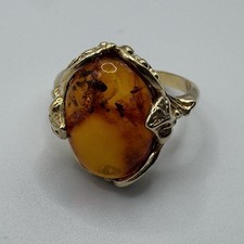 Stunning Adjustable Ring - Solid Silver Vermeil and Amber