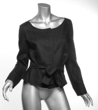 YVES SAINT LAURENT Black Raw Silk Belted Scoop Neck Jacket Blazer US6 FR38