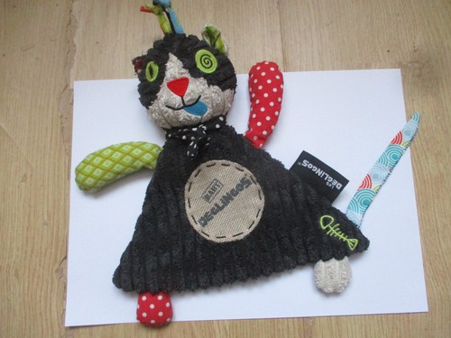 Doudou plat chat noir baby