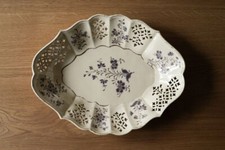 Antique White Cream Openwork Flower Douai Fine Earthenware Basket Oval Dish