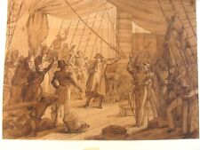 Antique 1814 Paul Compos Napoleon Aboard Inconstant W/C Painting