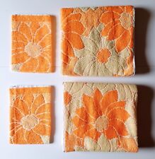 Lot De 2 Serviette + 2 Gant De Toilette Eponge, Fleur Orange 70's Vintage