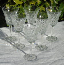 Bohemian? Val Saint Lambert? Set of 6 crystal white wine glasses h 13.2 cm
