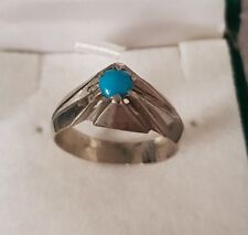 Antique Blue Stone Metal Rush Ring Size 55 RefV969