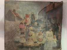 Canvas painting signed LA KERMESSE / FETE painter Franco Belge 1872-42