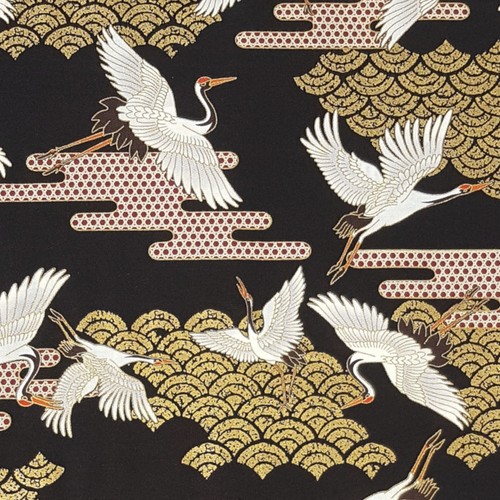 Tissu japonais grues vagues - et,