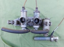 VINTAGE TRIUMPH AMAL MOTORCYCLE TWIN RACING CARBURETORS MANIFOLD 1950s AJ LEWIS
