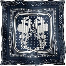 HERMES Carre 70 Frilled Brides de Gala Bandana Dot marine fonc/Noir (Black)/...