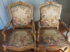 Pair of Queen's Chairs with Their 19th Century Aubusson Tapestry