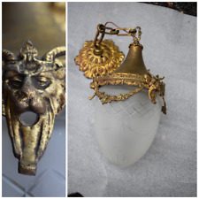 Antique bronze hall lantern lamp chandelier satyr heads crystal cut bowl