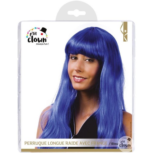 Perruque bleu avec frange - bleu,