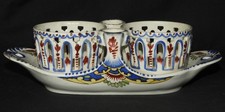 Lunéville earthenware, early 20th century: oiler holder - vinegar maker (Rouen decor)