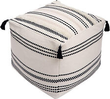 Unstuffed Square Pouf Cover Ottoman Moroccan Foot Stool Rest w Tassels 18x18x16