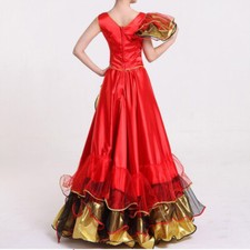 Femme Flamenco Espagnol Entraînement Robe Danse Ruché Moderne Bal Habillement