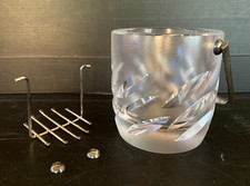 LALIQUE Rare Artois Ice Bucket with Satin Crystal Grid Silver Metal VGC