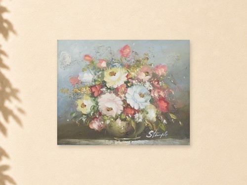 Tableau huile sur toile - , fleurs