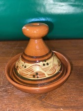 Vintage Pottery Boho Small Moroccan Tagine Tajine Slip Sgraffito Redware Decor
