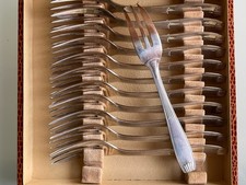 CHRISTOFLE / ALFENIDE  « CITRA » - Luc LANEL  12 Fourchettes à Gâteaux, Desserts