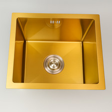 Évier de cuisine encastré en acier inoxydable, carré moyen doré