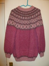 Icelandic Style Geometric Chunky Hand Knit Wool Pullover Sweater, Size M/LONG