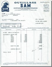 Invoice - TOOLING SAM Saint-Etienne 1958