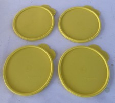 4 NOS YELLOW TUPPERWARE REPLACEMENT LIDS WITH BUTTERFLY TAB 2541D-6 NEW LOT