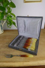 12pcs Stainless & Bakelite Housewife, Dessert Forks, Art Deco