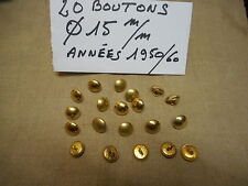  20 BOUTONS MILITAIRES METALLIQUES DORES Diamètre 15 mm FRENCH MILITARY BUTTONS